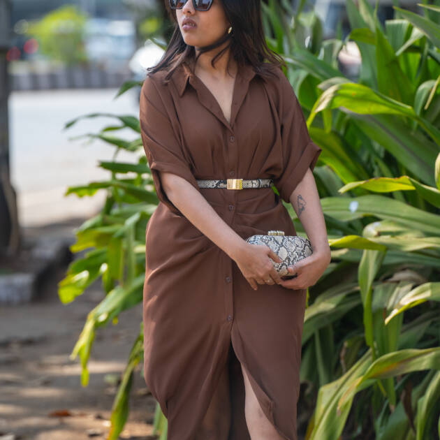 Berry Pleated, Knee-Length, Hourglass Dress in Italian lycra Crape