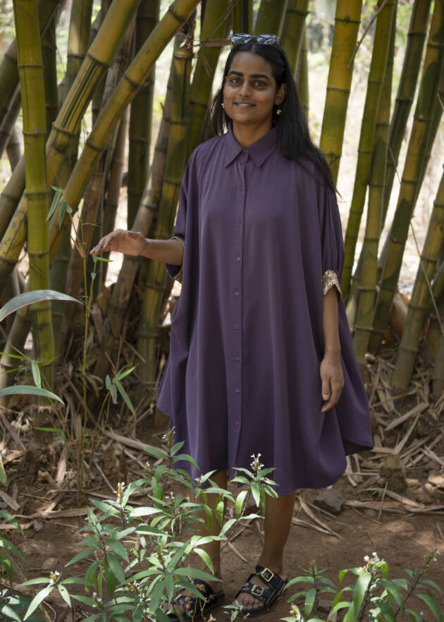 Blossom Sequin Embroidered Knee-Length Kaftan Dress in Italian Crape