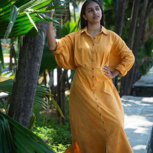 Chicory loose fit dress hand dyed from Palash flowers