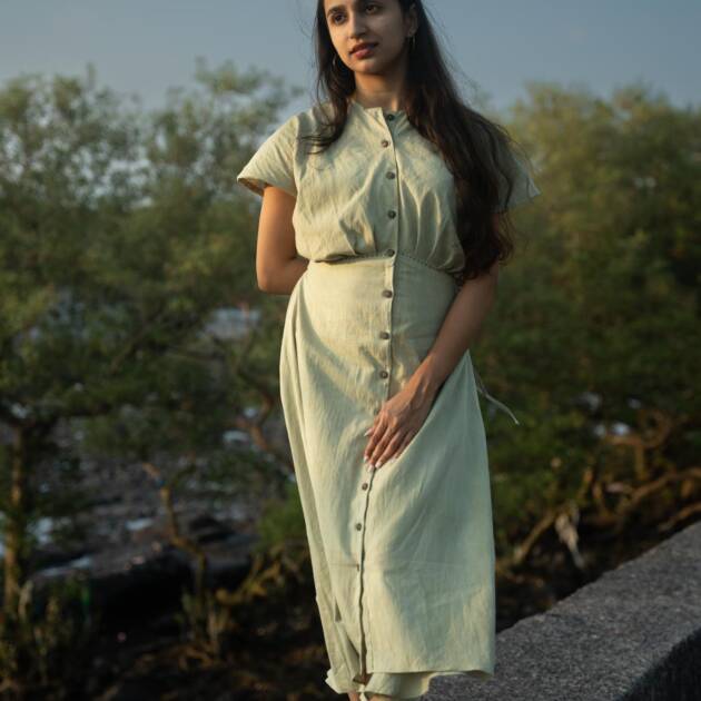 Maple regular fit dress hand dyed from Mint leaves